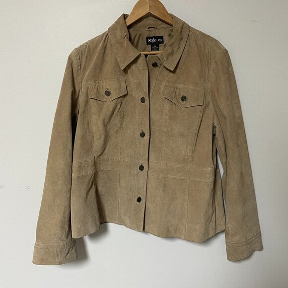 Style & Co light brownTan Suede Leather Jacket Women's Size‎ XL - Picture 1 of 11